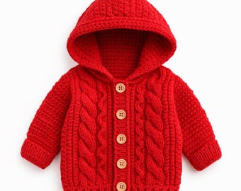 Crochet Baby Sweater Pattern – Hooded Cardigan 0–3 Years (Digital Download)