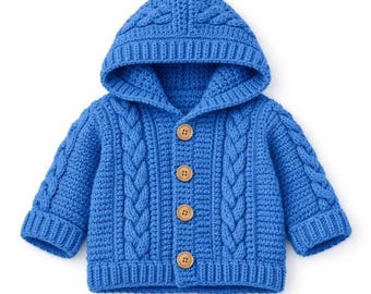 Baby Crochet Hooded Cardigan Pattern – Original Handmade Design – 0–3 Years – PDF Download