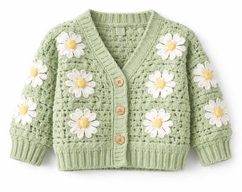 Crochet Baby  Cardigan  & Romper Pattern – Daisy Applique Set (Digital Download) ( 0–3 years )