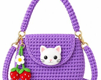 Crochet Baby Bag Pattern: Purple Cat, Strawberry Charm (Digital Download)