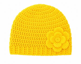 Crochet Baby Hat Pattern: Yellow Flower Beanie (Digital Download)