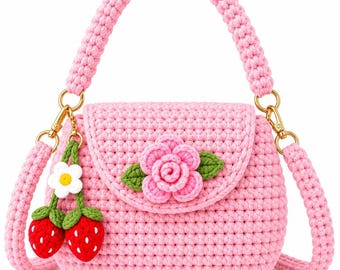 Crochet Bag Pattern: Pink Rose & Strawberry Charm (Digital Download)