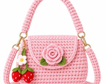 Crochet Bag Pattern: Pink Rose & Strawberry Charm (Digital Download)
