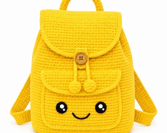 Crochet Backpack Pattern: Yellow Smile Face, Bonus Patterns (Digital Download)