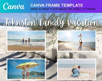 Beach Family Vacation 4-Photo Personalized Print Family Travel Photo Printable Canva Frame Template Editable Download Digital File