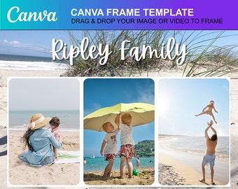 Beach Family Vacation Personalized Print Family Travel Photo Printable Canva Frame Template Editable Download Digital File