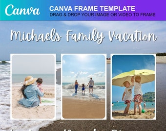 Family Beach Vacation 3-Photo Personalized Print Family Travel Photo Printable Canva Frame Template Editable Download Digital File