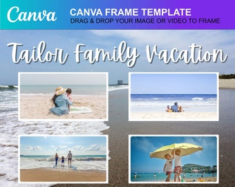 Family Beach Vacation 4-Photo Personalized Print Family Travel Photo Printable Canva Frame Template Editable Download Digital File