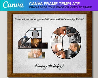 40th Birthday Photo Collage Personalized Custom DIY Number Photo Collage 40 Years Old Birthday Women Gift for Man Forty Birthday Printables