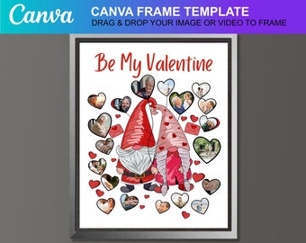 Valentine Gnomes photo collage Gift for Couples Love Printable Canva Template Editable Download Digital File