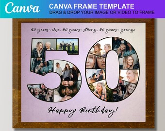 Benutzerdefinierte 50. Geburtstag Foto Collage Vorlage Personalisierte 50 Geburtstag Geschenk für Frauen Geschenk für Ihn Ehemann Foto Geschenke für Mutter Bild Collage