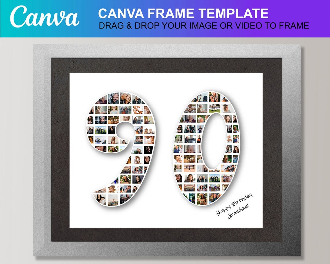 90th Birthday Gift Personalized Photo Collage for Grandma 90 - Etsy