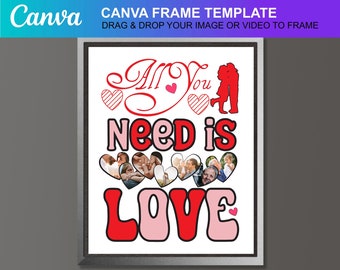 All You Need is Love Retro Valentine photo collage Gift for Couples Love Printable Canva Template Editable Download Digital File