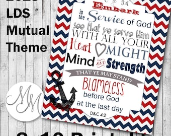 Embark in the Service of God Art- 2015 Young Women's Theme Printable 8x10 Nautical. Red white and blue