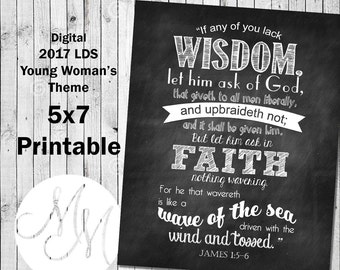 5x7 2017 Mutual Theme. If any of you lack wisdom. Chalk. Digital. Young Woman Printable