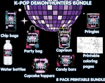 Kpop Demon Hunters Birthday Decorations Printable Bundle | Personalized Party Favors for Girls (PHYSICAL COPY)