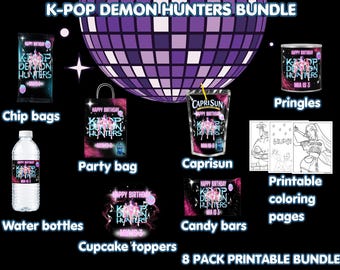 Kpop Demon Hunters Birthday Decorations Printable Bundle | Personalized Party Favors for Girls (Digital Download)