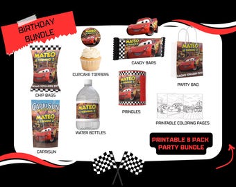 Cars Birthday Party Favor Bundle | Lightning McQueen Chip Bag, Water Bottle Labels (Digital Download)