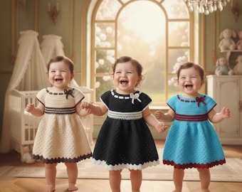 Crochet Baby Dress Pattern PDF • Easy Baby Girl Dress Crochet Pattern • Vintage Style Toddler Dress Pattern 6 to 24 Months  Instant Download