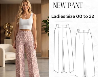 Best High Waisted Wide Leg Palazzo Pants Sewing Pattern PDF, Women Wide Leg Trouser Pattern, High Rise Palazzo Trousers, Digital Download