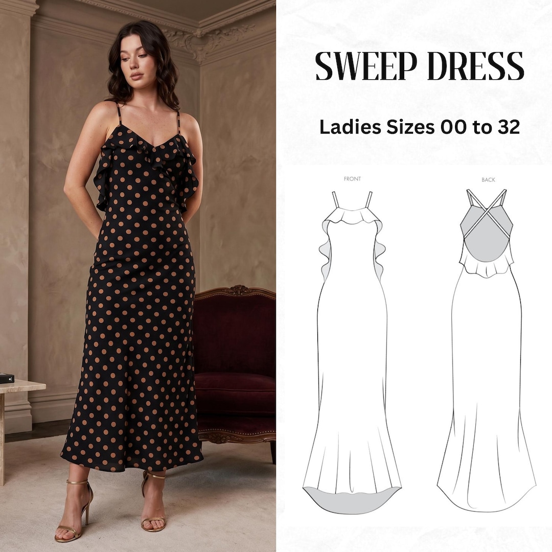 Best Shoulder Maxi Dress Sewing Pattern PDF, Spaghetti Strap Ruffle ...