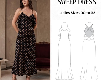 Best Shoulder Maxi Dress Sewing Pattern PDF, Spaghetti Strap Ruffle Slip Dress Pattern, Vintage Maxi Dress Pattern, Instant Download