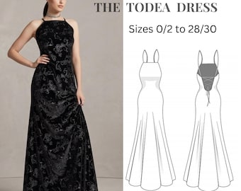 Best Velvet Evening Gown Sewing Pattern PDF, High Neck Sleeveless Maxi Dress Easy Pattern, Formal Prom Dress Sewing Pattern Instant Download