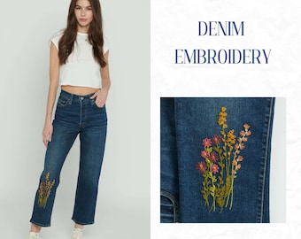 Best Floral Embroidery Pattern PDF, Hand Embroidery Design, Wildflower Botanical Embroidery, Denim Embroidery Pattern, Boho Flower Stitch