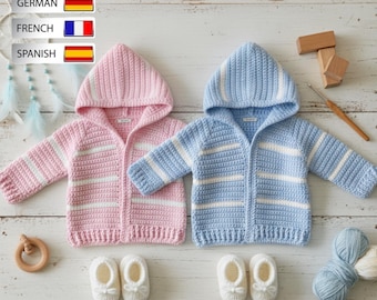 Best Baby Hooded Cardigan Crochet Pattern 3–6 Month | Striped Crochet Sweater PDF | Digital Download | Different Language | by Willow Loop