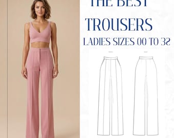 Best Wide Leg Pants Sewing Pattern PDF, High Waist Pleated Trousers for Women, Tailored Palazzo Pants, Digital Download, Ladies Sizes 00-36