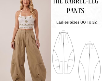 Barrel Leg Pants Sewing Pattern PDF, High Waist Tailored Balloon Trousers, Oversized Cocoon Pants Wide Leg Pleated Trouser, Digital Download