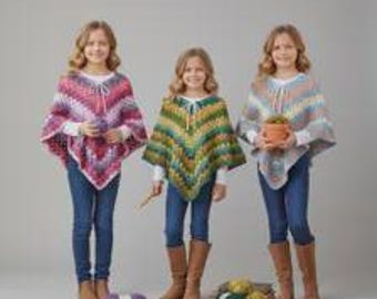 Best Grandma Stitch häkeln Poncho Muster PDF für 8 -10 Jahr Mädchen Boho Dreieck Schal Poncho Anfänger freundlich häkeln Muster-Download
