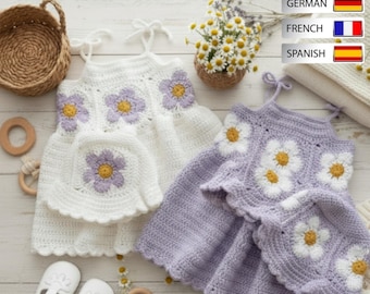 Best Crochet Daisy Dress Pattern for Toddler Girls (18 Months – 3 Years) – Instant PDF Download , Different Language | Crochet Pattern