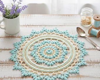 Bestes Häkelmuster für runde Spitzendeckchen (PDF) – Einfaches Mandala-Tischgesteck – Vintage-Blumendeckchen (digitaler Download) – Heimdeko