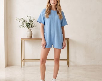 Easy Oversized Beach Romper Sewing Pattern PDF | Best Women's Terry Cloth Lounge Playsuit | Pocket Romper Digital Download XXS-4XL