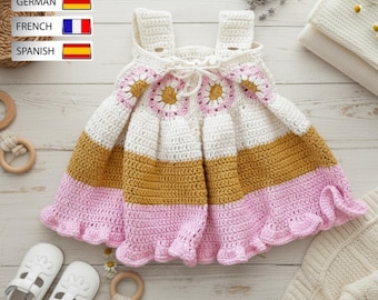 Einfachstes Daisy Häkelanleitung Kleinkind 6 bis 12 Monate - Instant PDF Download Lila Baby Girl verschiedene Sprache | Beste Häkelanleitung
