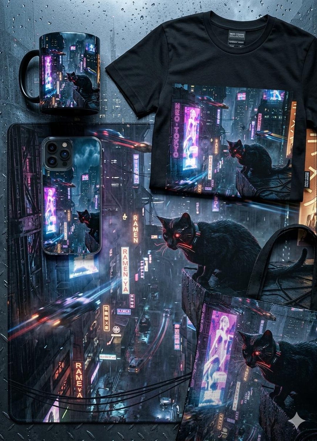 Cyberpunk Cat Wall Art Neon Futuristic Digital Download Print - Etsy