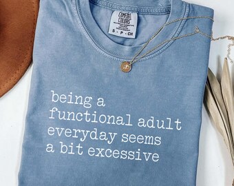 Comfort Colors A Functional Adult Everyday Seems A Bit Excessive shirt, Lazy Day Tee, Tired Mom Tee, Mental Health Office Humor Tshirt