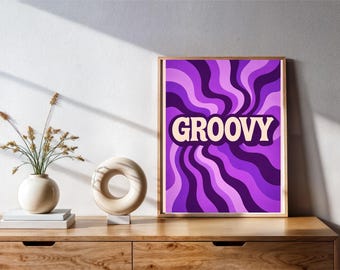 Lila Psychedelic Groovy 70s Wand Kunst Druck (Digitaler Download)
