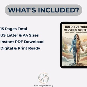 Pu&ograve; includere: Download digitale intitolato "Unfreeze Your Nervous System" con un'illustrazione ad acquerello di una persona. Include 15 pagine, formati A4, ed &egrave; pronto per la stampa digitale.