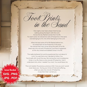 Footprints In The Sand Poem SVG, Christian Transfer Image, Printable Sign Graphic (Digital Download)