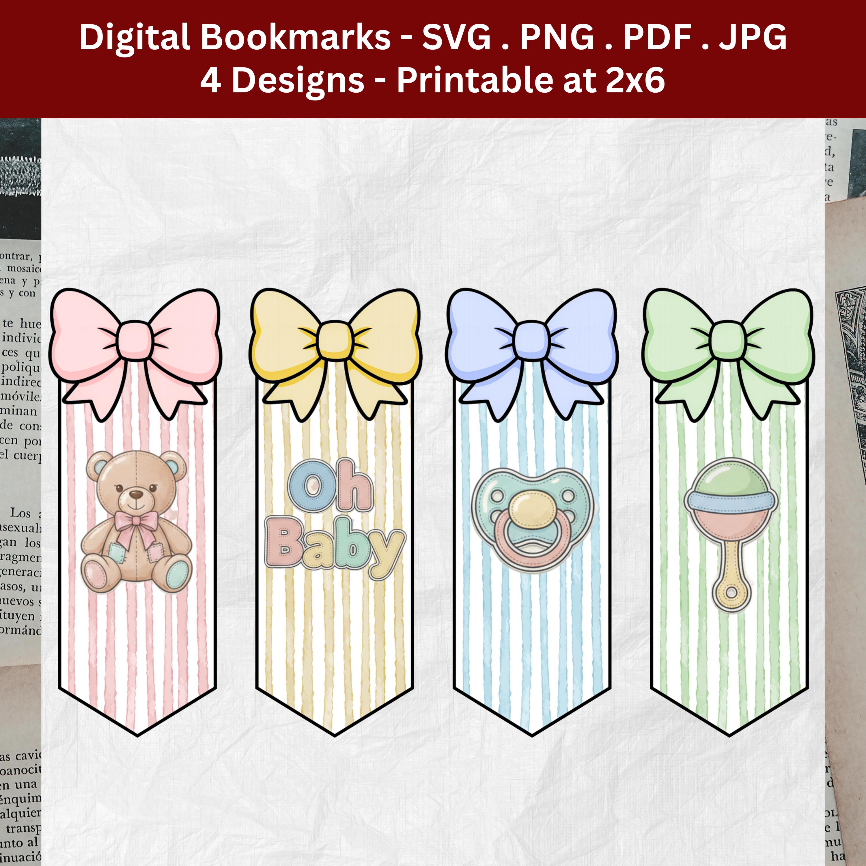 Bookmark SVG Bundle, Baby Shower PNG Clipart, Printable Book Marker PDF ...