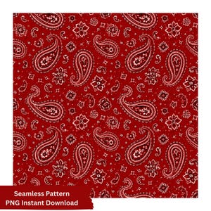 May include: A seamless digital pattern featuring a deep red background with a repeating white paisley and floral motif. The design includes intricate teardrop-shaped paisley elements interspersed with small star-like flowers and dots.