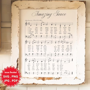Amazing Grace Sheet Music SVG, Christian Printable Graphic (Digital Download)