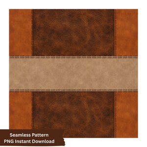 May include: A digital seamless pattern featuring a central horizontal beige band with a textured surface, bordered by dark brown leather-like panels on the top and bottom, and lighter tan vertical side panels, all accented with dark brown stitching.