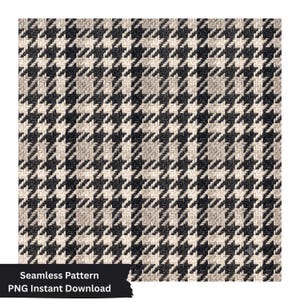 May include: A seamless digital pattern featuring a classic houndstooth design in black, white, and shades of gray. The repeating textile-inspired graphic includes vertical stripes and a woven texture effect, presented as a high-resolution PNG file.