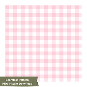 May include: A seamless digital pattern featuring a classic gingham check design with alternating squares of soft pastel pink and crisp white. The repeating grid layout creates a balanced, uniform aesthetic suitable for various digital design projects.