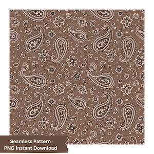 May include: A seamless digital pattern featuring a repeating brown and white paisley design. The print consists of intricate teardrop-shaped motifs, small floral elements, and geometric shapes arranged in a continuous, balanced layout.