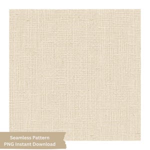 Puede incluir: Una textura de tela beige claro con un patrón tejido de líneas entrecruzadas con hilos verticales y horizontales visibles. Una banda beige en la parte inferior contiene el texto blanco: Seamless Pattern PNG Instant Download.