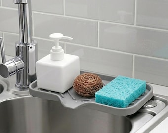 Silicone Sink Caddy with Drain Spout, Modern Kitchen Organizer